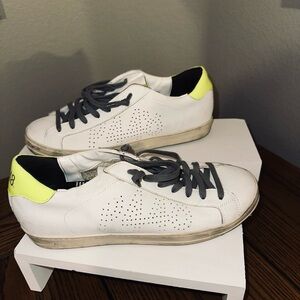 P448 White Sneakers with Neon Yellow Accents